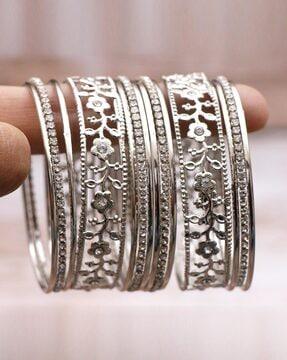 silver-plated-floral-bangle-set