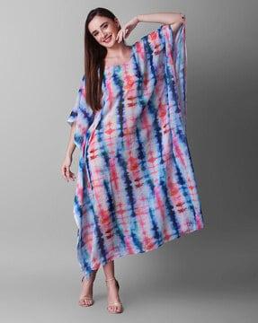 Tie & Dyed A-Line Dress with Kimono Sleeves