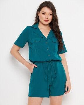 Short-Sleeves Playsuit with Flap-Pockets