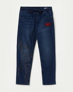 Iron Man Print Jeans with Elasticated Waistband