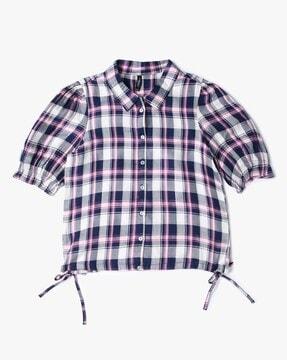 Girls Checked Button-Front Top