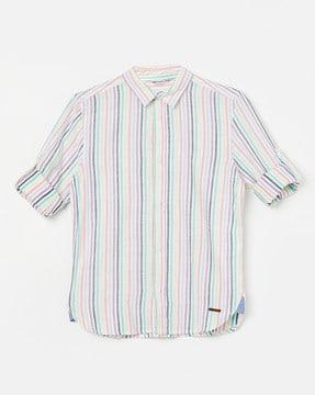 Striped Shirt with Spread Collar