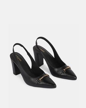 Pointed-Toe Chunky-Heeled Shoes with Sling-Back