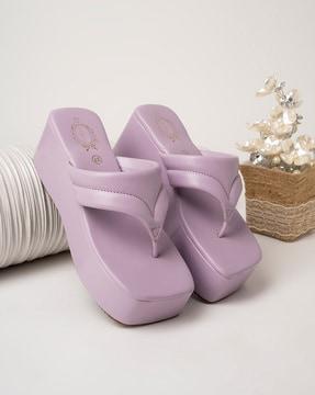 Square-Toe Slip-On Platform Sandals