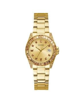 Embellished Analogue Watch with Metallic Strap-GW0475L1