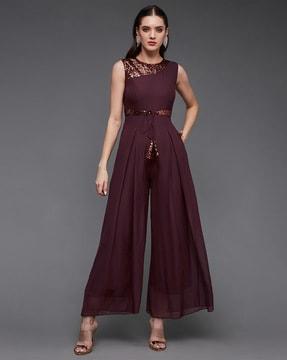Embellished Jumpsuit with Waist Tie-Up