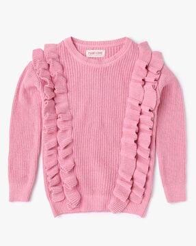 Ribbed Pullover with Ruffle Accent