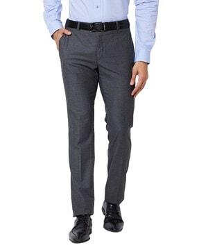 Mid-Rise Slim Fit Flat-Front Trousers
