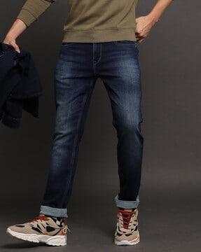 Mid-Wash Slim Fit Whiskered Jeans