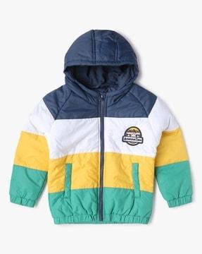 Colourblock Quilted Zip-Front Hooded Jacket