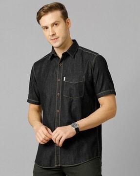 Washed Slim-Fit Shirt with Patch Pocket