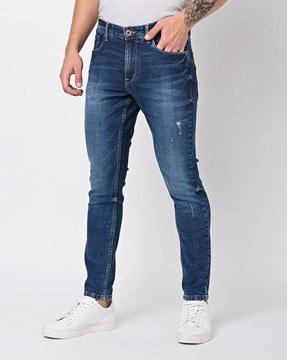 Lightly Washed Distressed Skinny Fit Jeans