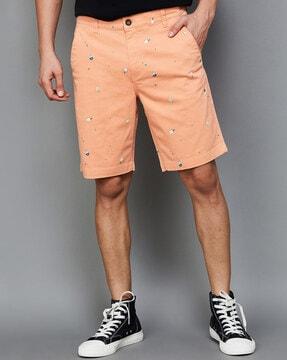 printed-flat-front-denim-shorts