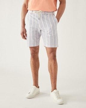 Striped Linen Rich Flat-Front Shorts