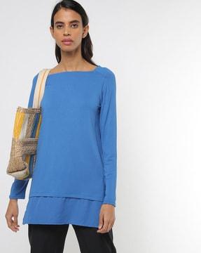 relaxed-fit-blouse-with-layered-hemline