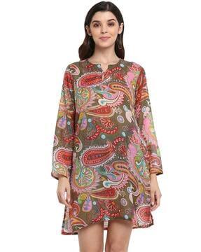 Paisley Print Tunic with Notched Neckline