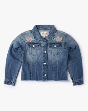 Denim Jacket with Placement Embroidery