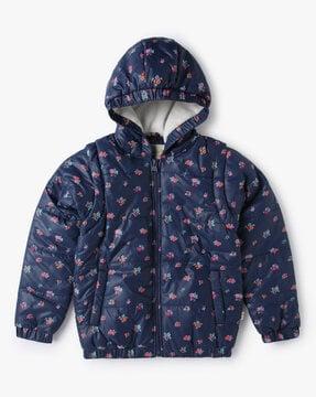 Printed Puffer Jacket with Convertible Sleeves