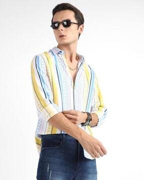 geometric-print-shirt-with-spread-collar