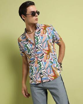 Printed Shirt with Spread Collar