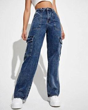 Straight Fit Jeans with Flap Pockets