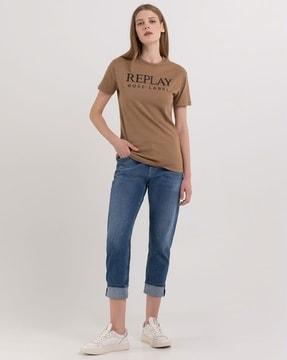 Rose Label Glitter Print Jersey Regular Fit T-Shirt