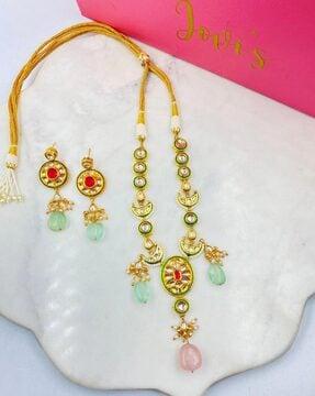 Gold-Plated Kundan-Studded Necklace & Earrings Set