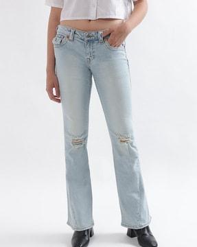 lightly-washed-distressed-flared-jeans
