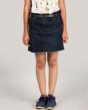 Straight Denim Skirt with Belt