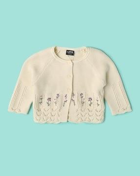 Floral Embroidered Round-Neck Cardigan
