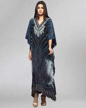 printed-v-neck-gown-dress