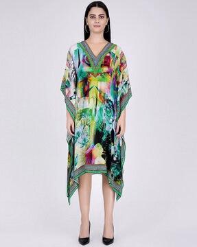 Printed V-Neck Gown Dress