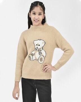 Embroidered Pullover with Ribbed Hem