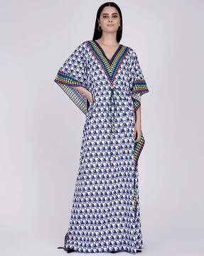printed-v-neck-gown-dress