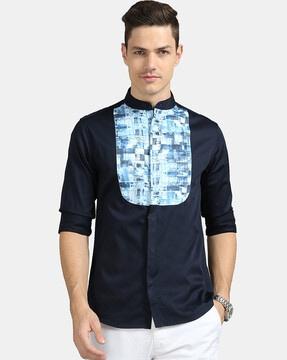 Colourblock Mandarin-Collar Shirt