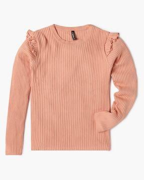 Ribbed Sweater with Ruffles