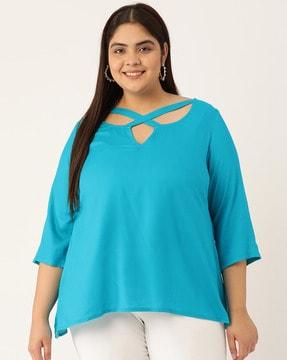 Cut-Out Neck Top with High-Low Hem