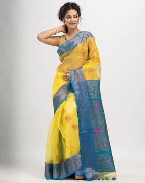 Floral Pattern Saree with Contrast Border