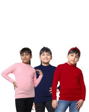 Pack of 3 Ribbed High-Neck Pullovers