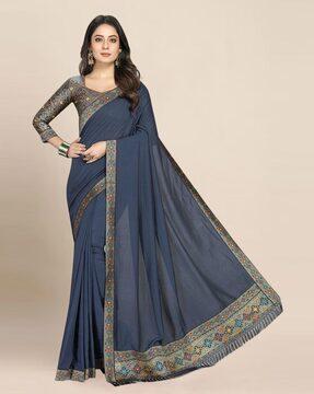 Saree with Contrast Lace Border
