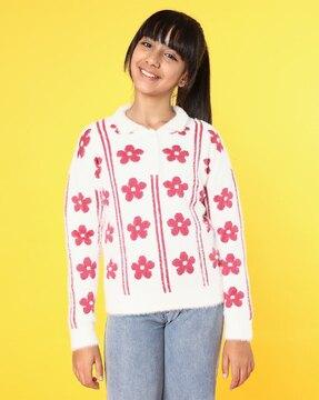 girls-floral-knitted-pullover-sweater