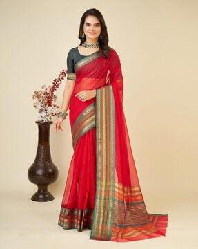 Women Woven Saree with Contrast Border