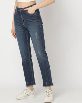 Women Lightly Washed Straight Fit Jeans