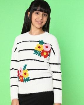 Girls Floral Print Pullover Sweater