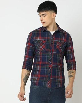 men-plaid-checked-slim-fit-shirt