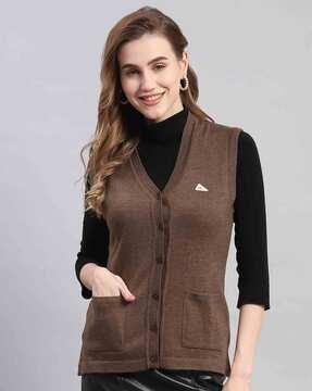 Women V-Neck Cardigan with Patch Pockets