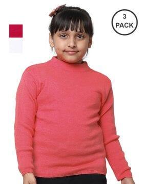 Pack of 3 Girls Round-Neck Pullovers