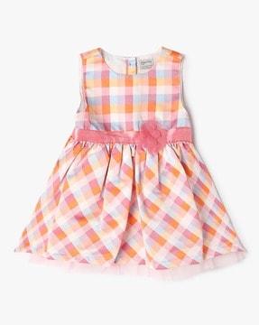 Girls Checked Cotton Fit & Flare Dress