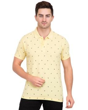 Men Micro Print Polo T-Shirt with Short Sleeves