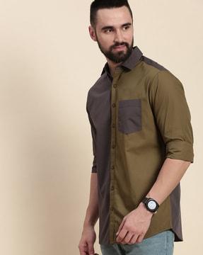Men Colourblock Regular Fit Shirt with Patch Pocket